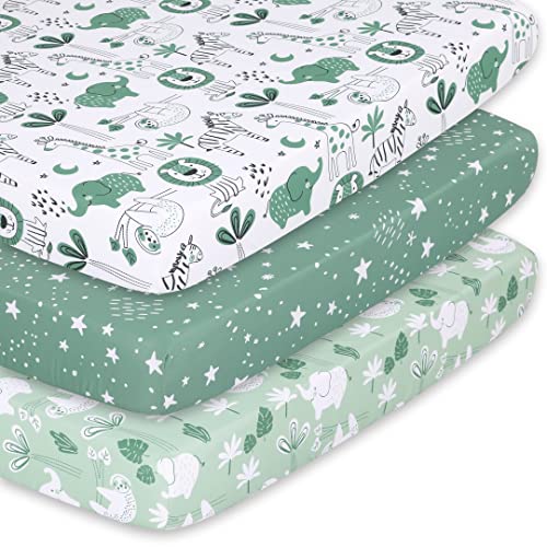 The Peanutshell Mini Crib Sheets Set for Pack Play Playard Playpen Mini Crib 3 Pack Safari Animals 0 belly baby and beyond