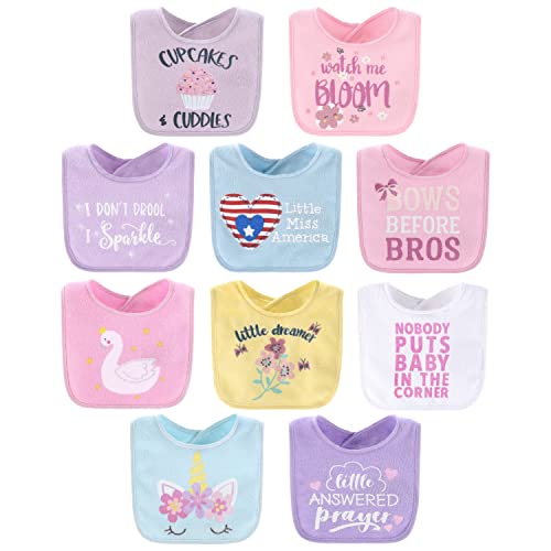 The Peanutshell Terry Bib Set for Baby Girls 10 pack for Feeding Teething Drooling Pastel Girl 0 belly baby and beyond