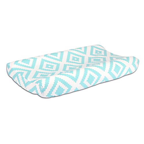 The Peanutshell Tile Print Cotton Changing Pad Cover in Teal 0 belly baby and beyond