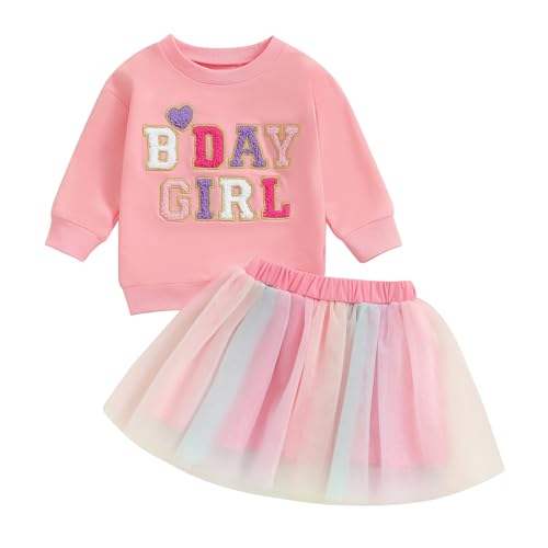 Toddler Baby Girls Birthday Outfits Birthday Girl Embroidery Letter Sweatshirt TopsRainbow Tutu Skirt Fall Clothes 0 belly baby and beyond