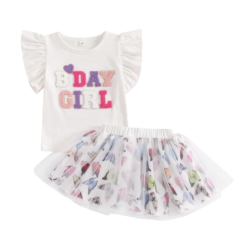 Toddler Birthday Dress Outfit Birthday Girl Embroidery Ruffle Shirt Princess Mesh Tutu Skirt Party Gifts for Girls 0 belly baby and beyond