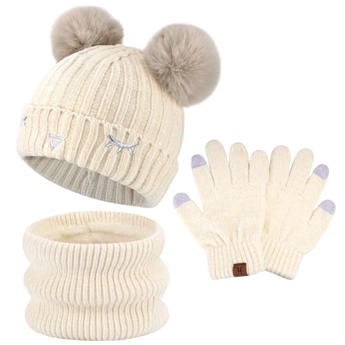 Toddler Boys Girls Winter Warm Knit Beanie Hat Neck Scarf Touchscreen Gloves with Fleece Lined Cap for 3 10 Year Kid Gifts 0 belly baby and beyond