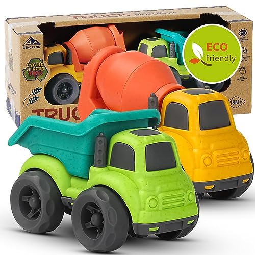 Toddler Car Toys for 1 3 Year Old BPA Free Phthalates Free PVC Dump Truck Mixer Cement Easter Christmas Birthday Gifts for 2 3 4 Year Boy Girl Dishwasher Safe Recycled Plastic 0 belly baby and beyond