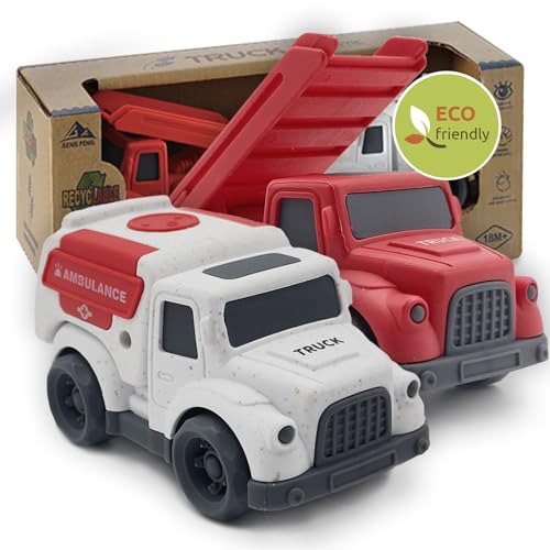 Toddler Car Toys for 1 3 Year Old Fire Truck Ambulance PVC BPA Free Phthalates Free Easter Christmas Birthday Dishwasher Safe Recycled Plastic Fire Truck 0 belly baby and beyond