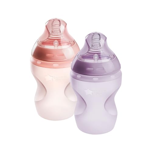 Tommee Tippee Closer to Nature Soft Feel Silicone Baby Bottle Slow Flow Breast Like Nipple Anti Colic Stain and Odor Resistant 9oz 2 Count Pink 0 belly baby and beyond