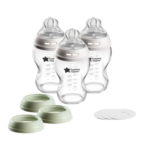 Tommee Tippee Natural Start 3 Uses Glass Baby Bottle Cup or Jar Set 9oz Slow Flow Breast Like Nipple for a Natural Latch Leakproof Travel Food Jar Lids 0 belly baby and beyond
