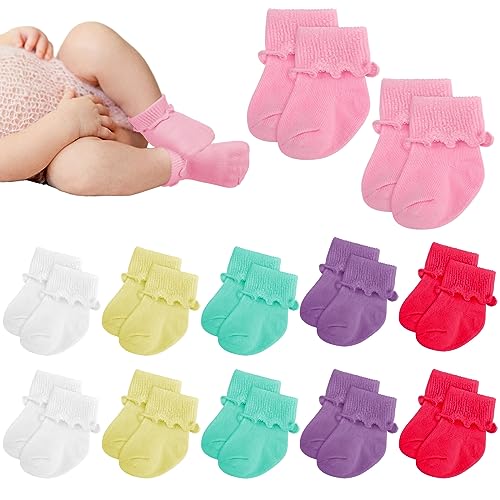 Toulite 12 Pairs Preemie Socks Girls and Boys Premature Ruffle Socks Preemie Turn Cuff Cotton Socks Hospital Nicu 0 belly baby and beyond