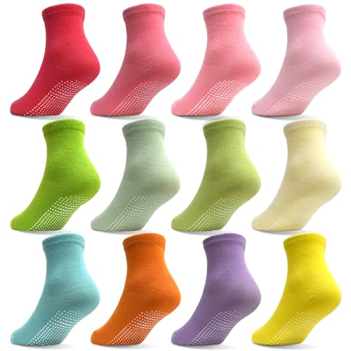 Tphon Toddler Girls Non Slip Socks Anti Skid Socks with Grippers for Boys Girls 12 Pairs for 1 7 Years Kids Children 0 belly baby and beyond