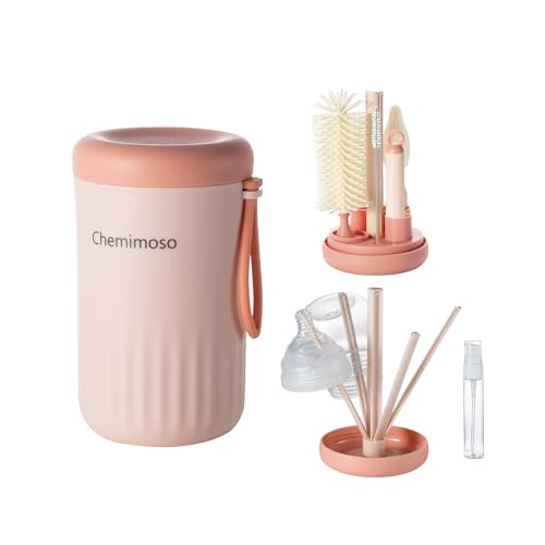 Travel Silicone Baby Bottle Cleaner Brush Set Foldable Baby Bottle Drying Rack Essential Cleaning Set for Outdoor Travel Pink 0 belly baby and beyond