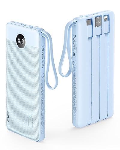 VRURC 10000mAh Power Bank Built in Cables Portable Charger with LED Display Slim Travel Battery Pack with Cords 5 Output Dual Input Phone Charger for Cell Phone Smart Devcies Blue1 Pack 0 belly baby and beyond