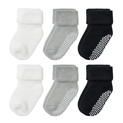 VWU Baby Toddler Kids Ankle Crew Socks with Grips Unisex Warm Thick Cotton Winter Socks 0 10T 68 Pack 0 belly baby and beyond