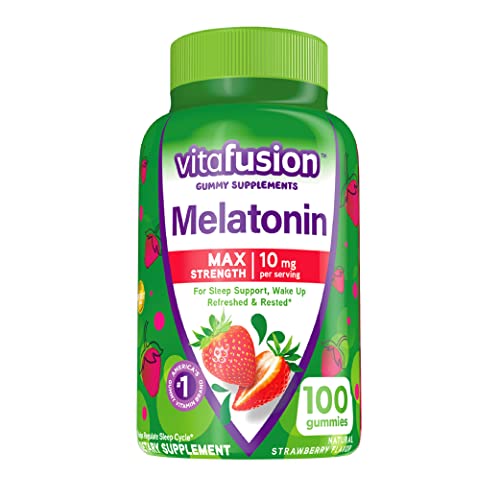 Vitafusion Max Strength Melatonin Gummy Supplements Strawberry Flavored 10 mg Melatonin Sleep Supplements Americas Number 1 Gummy Vitamin Brand 50 Day Supply 100 Count 0 belly baby and beyond