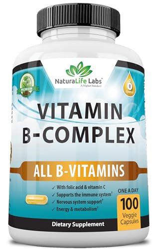 Vitamin B Complex with Vitamin C and Folic Acid B12 B1 B2 B3 Vitamin B5 Pantothenic Acid B6 B7 B9 Nervous System Support 100 Veggie Capsules 0 belly baby and beyond
