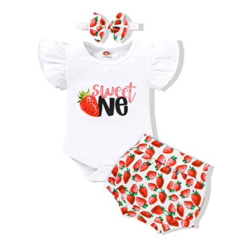 Viworld Baby Girl 1st Birthday Outfits Ruffle Sleeve RomperPrinted Bottoms ShortsHeadband Cake Smash Clothes Set 0 belly baby and beyond