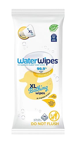 WaterWipes Plastic Free XL Bathing Wipes for Toddlers Babies 999 Water Based Wipes Unscented Hypoallergenic for Sensitive Skin 16 Count 1 pack Packaging May Vary 0 belly baby and beyond