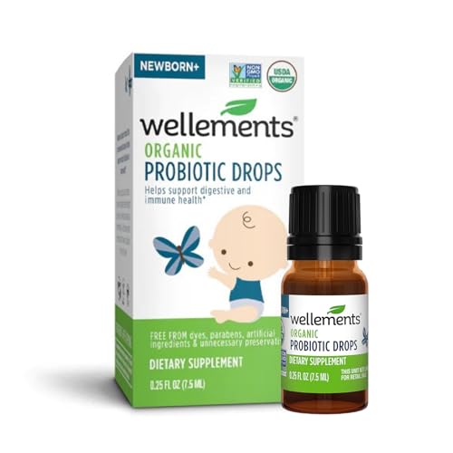 Wellements Organic Baby Probiotic Drops Digestive and Immune Support for Infants and Toddlers Essential Support for Baby Gut Health USDA Organic Preservative Free 025 Fl Oz Newborn 0 belly baby and beyond