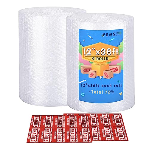 Yens Nylon Bubble Cushioning Rolls 72 ft 12 Inch width Packing Materials 316 AIR Bubble Perforated every 12 wrap 20 bonus Fragile Stickers 0 belly baby and beyond