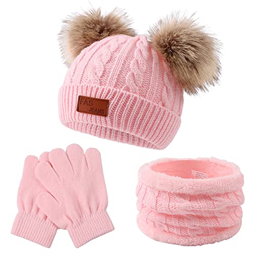 Yuoahcn Kids Winter Beanie Hat Scarf Gloves Set Knit Warm Toddler Winter Cap Gloves Neck Warmer for Boys Girls 1 8 Year 0 belly baby and beyond