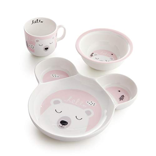 ZEN Hello Hello Porcelain Childrens Kids Dinner Set of 3 PINK 0 belly baby and beyond