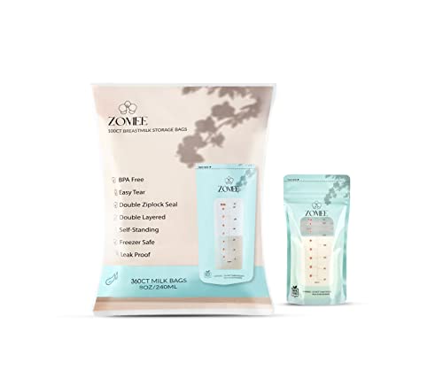 Zomee Disposable 8 oz Breast Milk Storage Bags wDouble Zipper Seal Count Leak Proof Self Standing Breast Milk Storage Solution for Fridge or Freezer Mutiple Count Packs Pack of 360 0 belly baby and beyond
