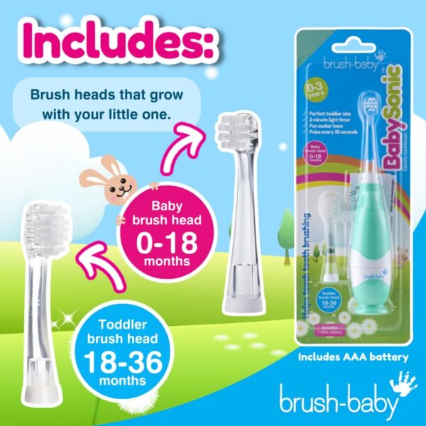 brush baby BabySonic Infant and Toddler Electric Toothbrush for Ages 0 3 Years Smart LED Timer and Gentle Vibration Provide a Fun Brushing Experience Includes 2 Sensitive Brush Heads Teal 0 1 belly baby and beyond