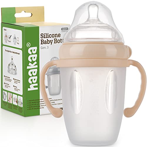haakaa Gen3 Medical Grade Silicone Baby Bottle Anti Colic Baby Bottle with Variable Flow Nipple for Infant Newborn 8oz250ml Peach 0 belly baby and beyond