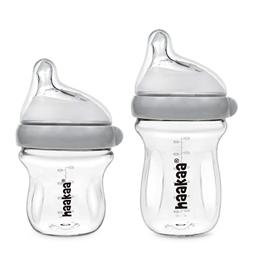 haakaa Gen3 Natural Glass Baby Bottle Set 4oz 6oz Wide Neck Anti Colic Slow Varibale Flow Nipple 0M 3M 6M Breastfed Babies 0 belly baby and beyond