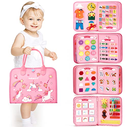 hahaland Busy Board Montessori Toys for 2 Year Old Girl Birthday Gift Preschool Learning Activities with Life SkillsABC123ShapeColorAnimalWeatherToddler Travel Toys for Ages 2 4 1 3 0 belly baby and beyond