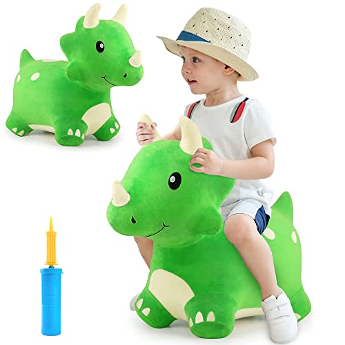 iPlay iLearn Bouncy Pals Dinosaur Hopper Toy 2 Year Old Boy Toddler Plush Bounce Animals Ride on Bouncing Triceratops for Kids Outdoor Hopping Horse Bouncer Cool Birthday Gifts 3 4 5 6 Yr Girls 0 belly baby and beyond