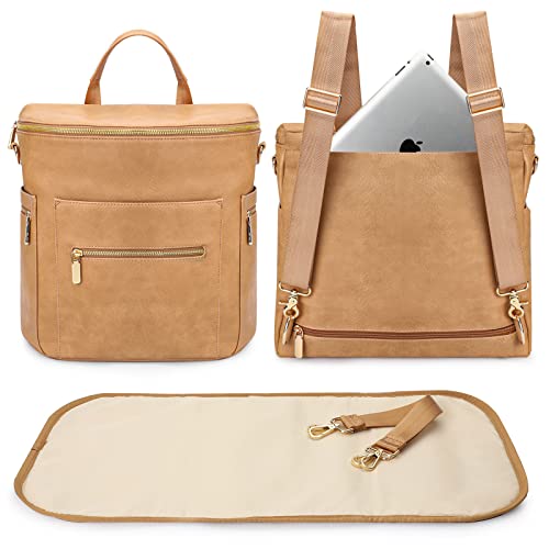miss fong Diaper Bag Backpack Baby Diaper Bag Large Leather Diaper Bag Backpack with 15 Pockets Diaper Bag Organizer Changing Pad Stroller Straps and 2 Insulated Pockets Convertible Peanut 0 belly baby and beyond