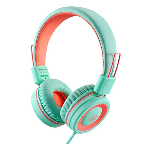 noot products Kids Headphones K11 Foldable Stereo Tangle Free 5ft Long Cord 35mm Jack Plug in Wired On Ear Headset for iPadAmazon KindleFireBoysGirlsSchoolTabletLaptopMintCoral 0 belly baby and beyond