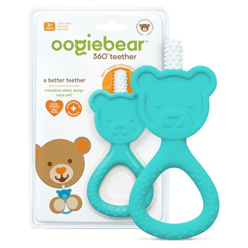 oogiebear 360 Teether Safe Teething Toys for Babies 3 Months and Older Soft Bristle Teddy Bear Silicone Teether Super Soft BPA Free Silicone Teether Toy Seafoam 0 belly baby and beyond